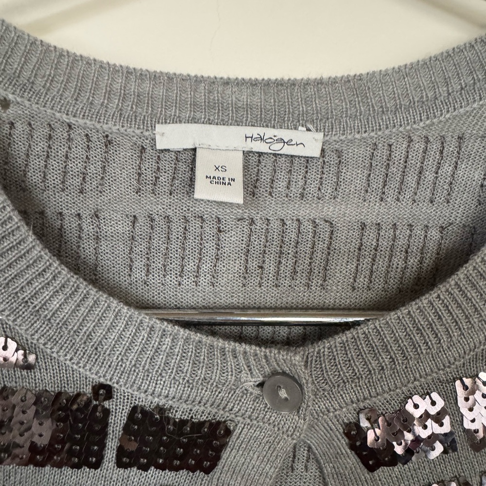 Halogen embellished sequin wool blend cardigan - Picture 2 of 8